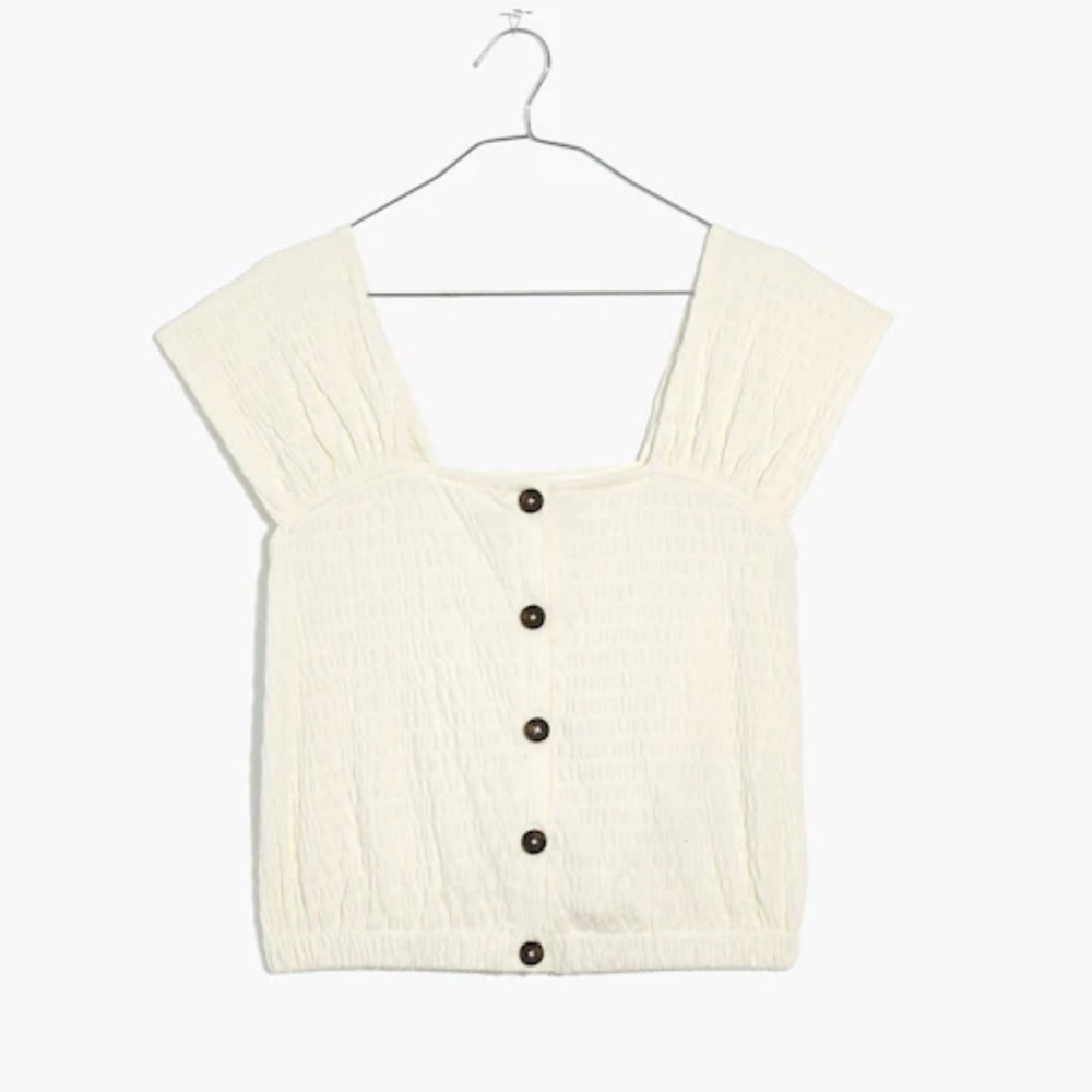 Madewell Crinkle-Knit Button-Front Top Cream